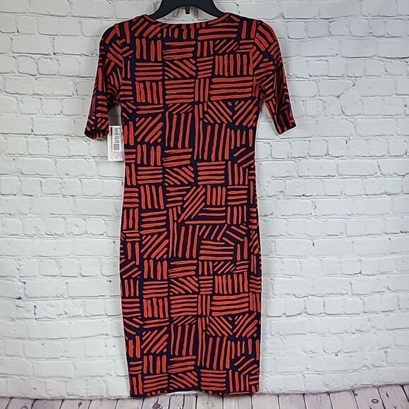 LuLaRoe Julia Dress Knit XXS (00-0) Red & Blue Midi Fitted Business Casual NWT - Picture 11 of 11